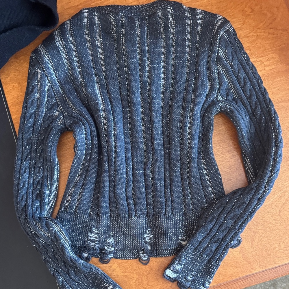 Anthropology- Pilcro NWT/ Women's blue/gray Cable Knit Sweater - Picture 4 of 5